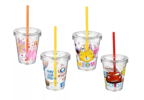 Pohár Szívószállal Víztiszta Dekoros 440ml TP554 (36/#)