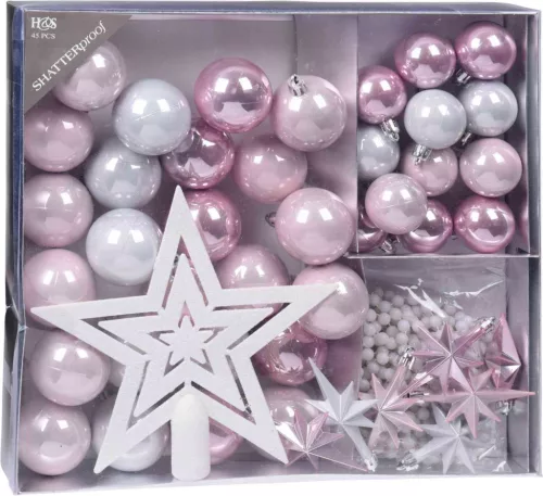(Karácsony) Karácsonyfa Dísz Szett Vegyes 45 Darabos Pink CAN200890 (12/#)