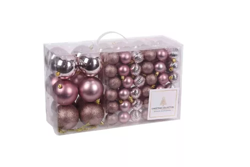 (Karácsony) Karácsonyfadísz Gömb Szett 94 Darabos Pink ACS100730 (6/#)