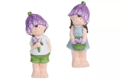 (Húsvét) Fiú/Lányka Dísz Levendula Sapkában 11*10*26,5cm APF802040 (6/gy_24/#)