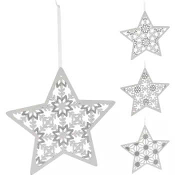   (Karácsony) Függő Dekoráció Fa Csillag 22cm Fehér DH8059250 (24/gy_48/#)