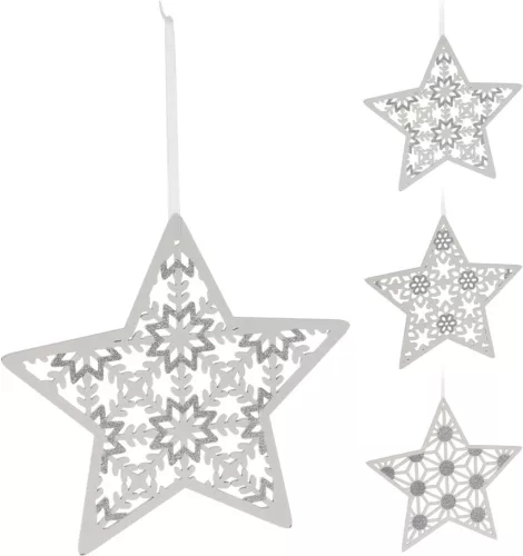 (Karácsony) Függő Dekoráció Fa Csillag 22cm Fehér DH8059250 (24/gy_48/#)