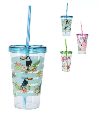 Pohár Műanyag Dekoros Szívószállal 660ml 049000020