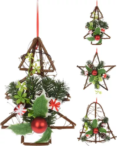 (Karácsony) Függő Dekoráció Rattan 25cm AKB003640 (12/gy_24/#)