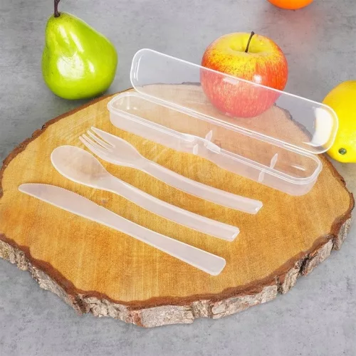 Set tacâmuri plastic 3 bucăți în suport transparent 101002490