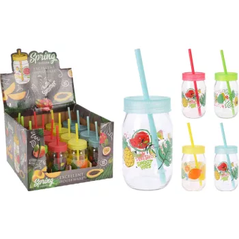   Pohár Üveg 370ml Tetővel és Szívószállal 170488450 (20/gy_40/#)