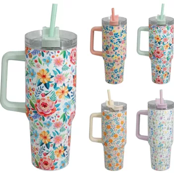   Kulacs Pohár Fogantyúval és Szívószállal Fém Dekoros 1200ml 997100720 (12/#)