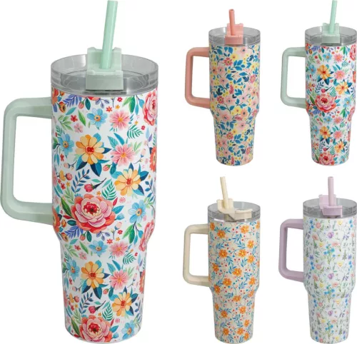 Kulacs Pohár Fogantyúval és Szívószállal Fém Dekoros 1200ml 997100720 (12/#)
